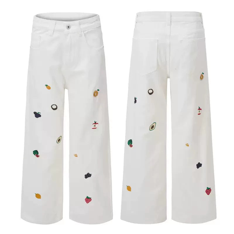 Embroidered Fruit Wide-Leg Casual Pants 5