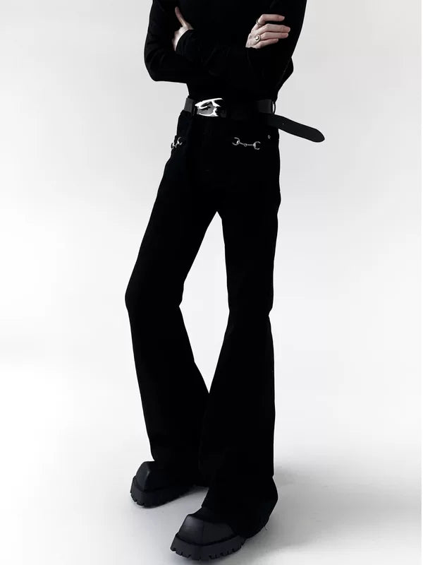 Retro Flared Stacked Jeans with Metal Buckle 5