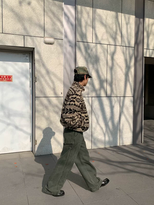 Retro Fleece Zip Jacket with Pattern 5