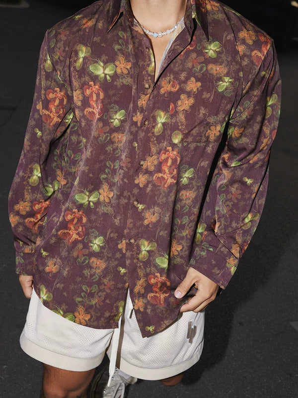 Retro Floral Allover Loose Long-Sleeve Shirt 3