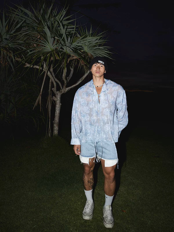 Retro Floral Deep V-Neck Tassel Shirt 2