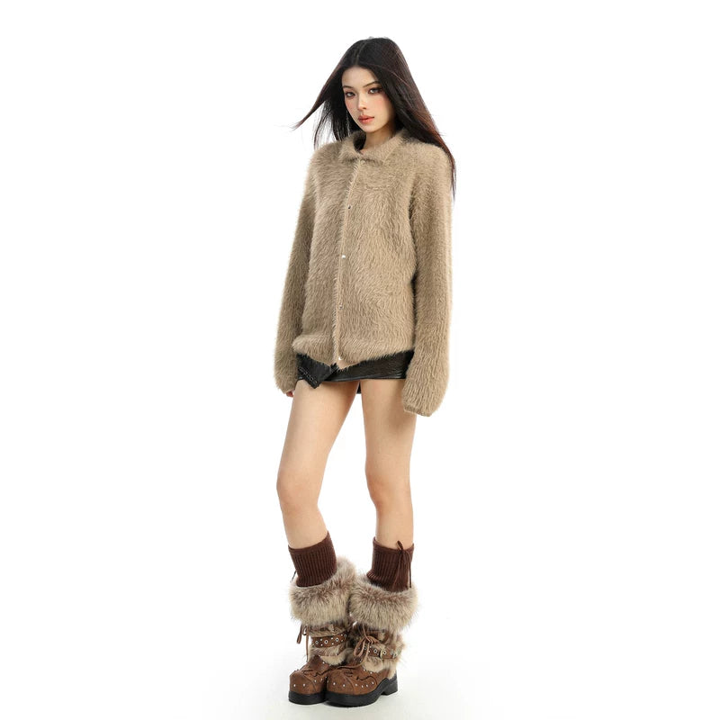 Retro Fuzzy Mohair Button Cardigan Sweater 4