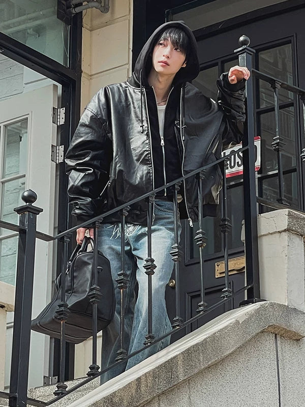 Retro Glossy PU Leather Bomber Jacket 4