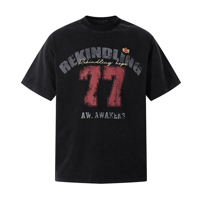 6036185552282,6036185552283,6036185552284,6036185552285, Retro Graphic 77 Cotton Short-Sleeve T-Shirt