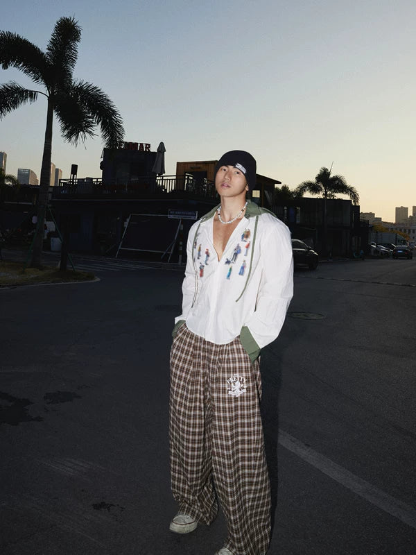 Retro Graphic Patchwork Hooded Long-Sleeve Shirt 4