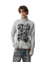 Retro Graphic Stand Collar Zip Pullover 3