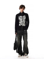 Retro Graphic Stand Collar Zip Pullover 4