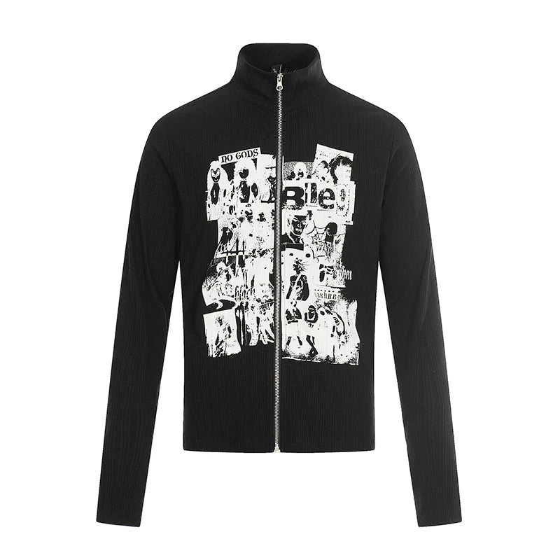 6191487703901,6191487703902,6191487703903,6191487703904, Retro Graphic Stand Collar Zip Pullover