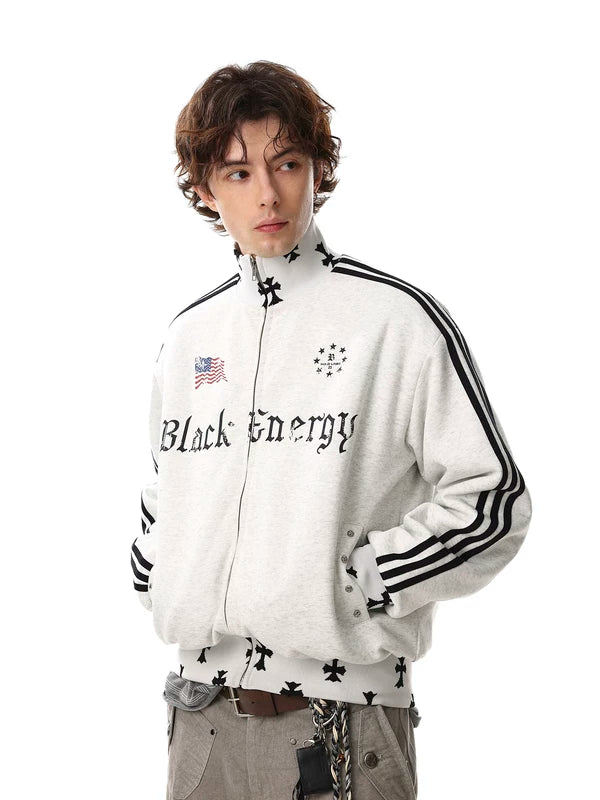 Retro Graphic Stand Collar Zip-Up Hoodie 4