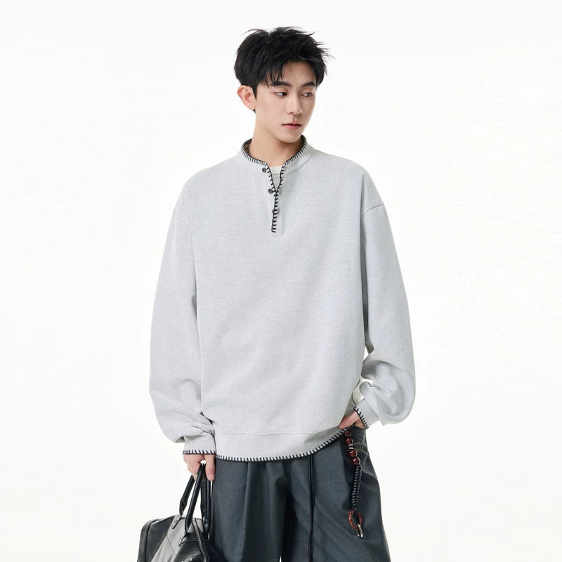 Retro Hand-Stitched Henley Sweatshirt Hoodie 3