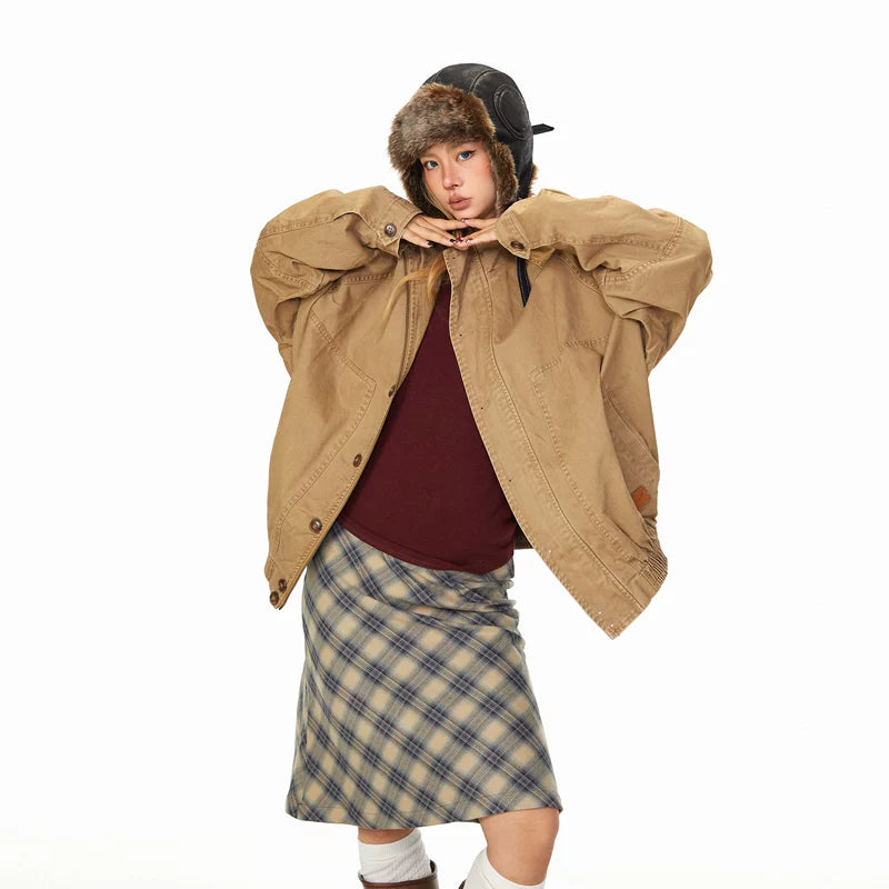 Retro High-Neck Workwear Short Jacket 3