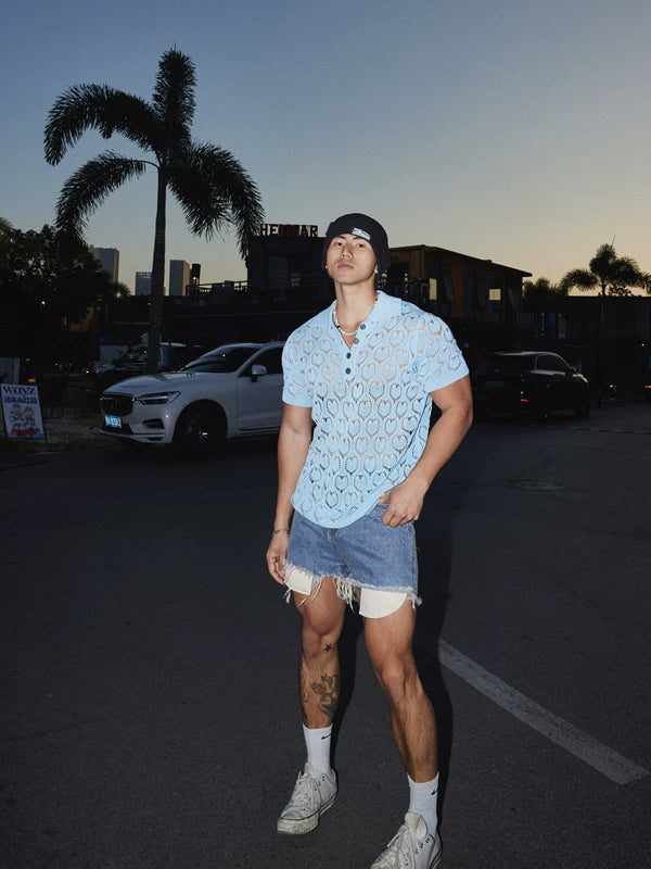 Retro Hollow Knit Polo Collar Sweater 2