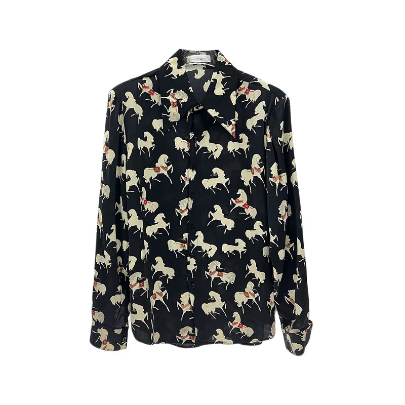 6041223617248,6041223617249,6041223617250,6041223617251, Retro Horse Print Long Sleeve Shirt