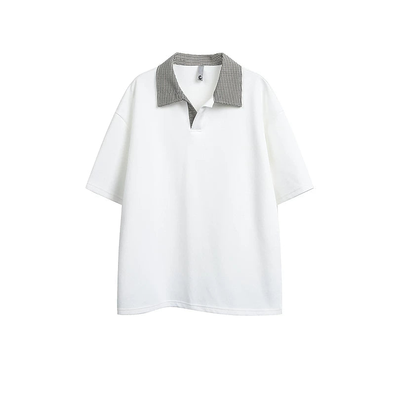 6188705266369,6188705266370,6188705266371,6188705266372, Retro Houndstooth Collar Short-Sleeve T-Shirt