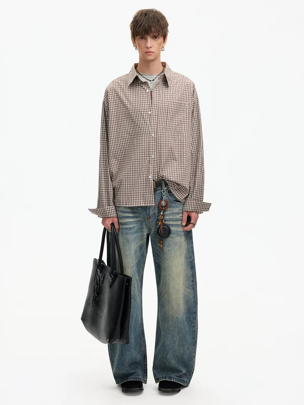 Retro Houndstooth Loose Long-Sleeve Shirt 5