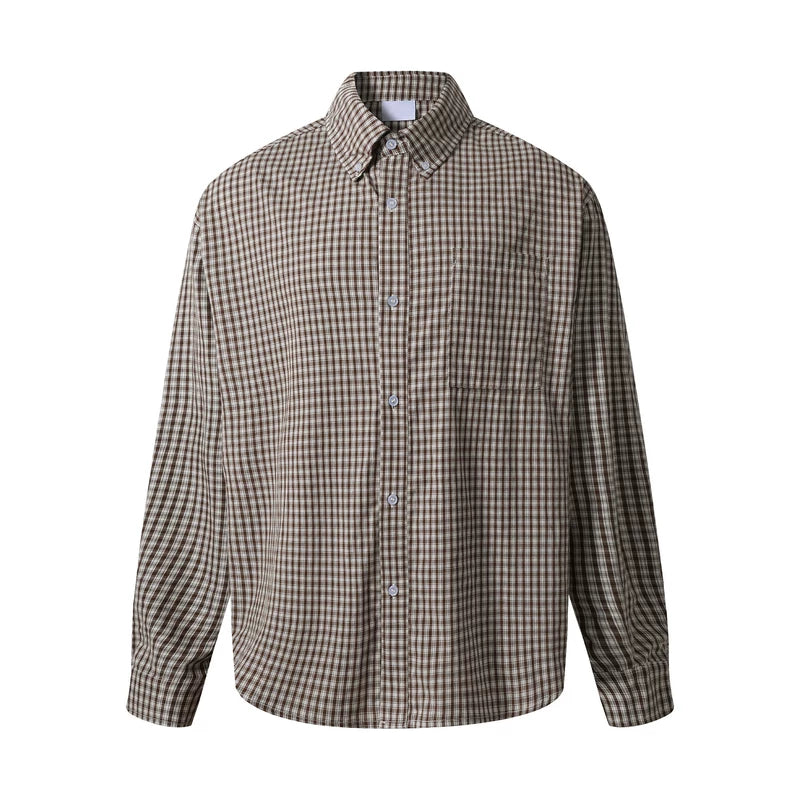6026932372466,6026932372467,6026932372468,6026932372469, Retro Houndstooth Loose Long-Sleeve Shirt