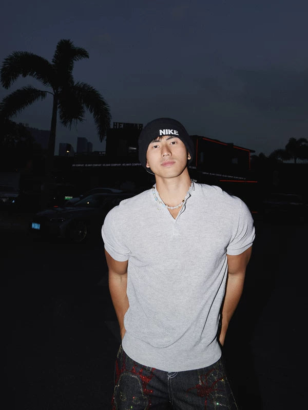 Retro Knit Henley Short Sleeve Sweater 3