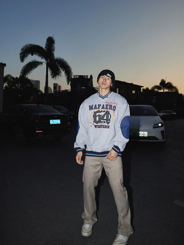 Retro Letter Baseball Collar Sweatshirt 2