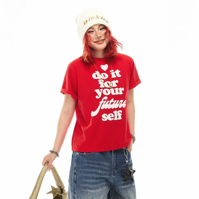 6197634223868,6197634223869,6197634223870, Retro Letter Graphic Short-Sleeve T-Shirt