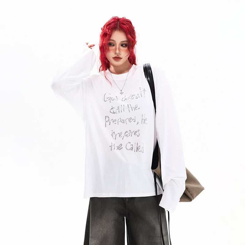 Retro Letter Print Long Sleeve T-Shirt 2