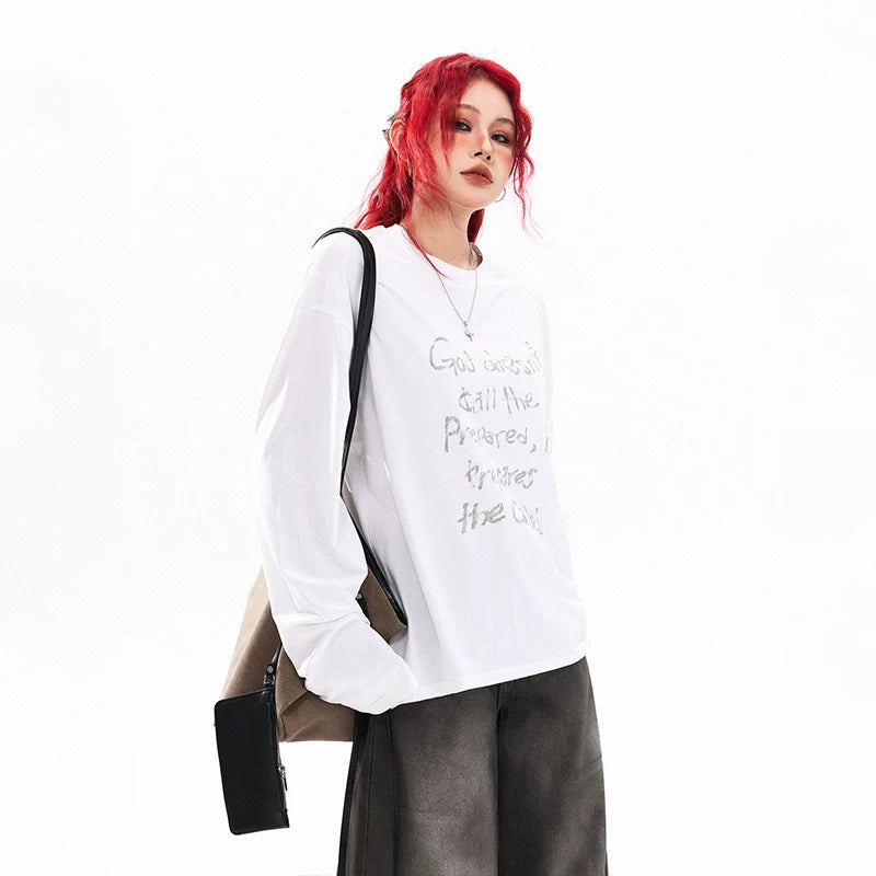 Retro Letter Print Long Sleeve T-Shirt 3