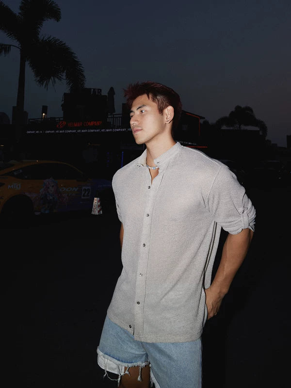 Retro Long Sleeve Casual Knit Shirt 3