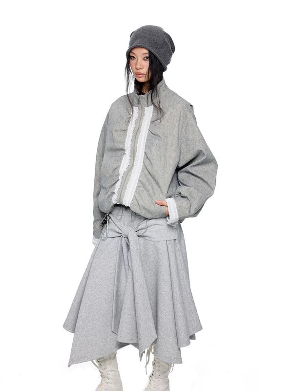 Retro Loose Casual Jacket with Ruffled Zipper 4