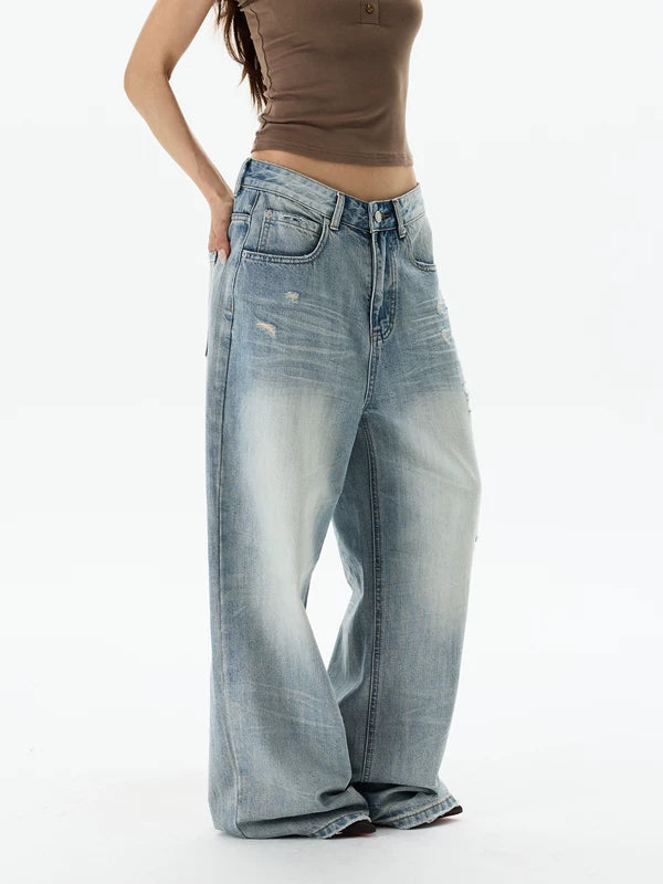 Retro Loose Fit Distressed Wide Leg Jeans 4