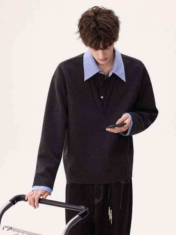 Retro Mixed Yarn Collared Pullover Sweatshirt 3