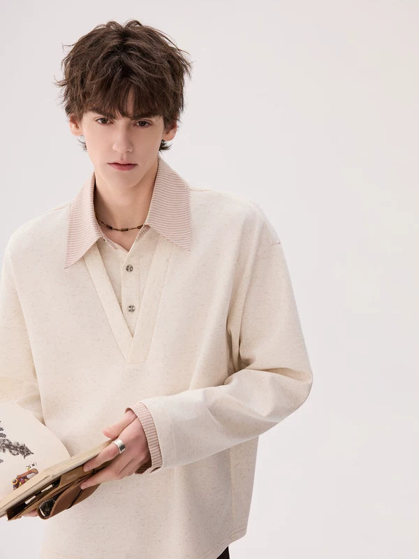 Retro Mixed Yarn Collared Pullover Sweatshirt 5