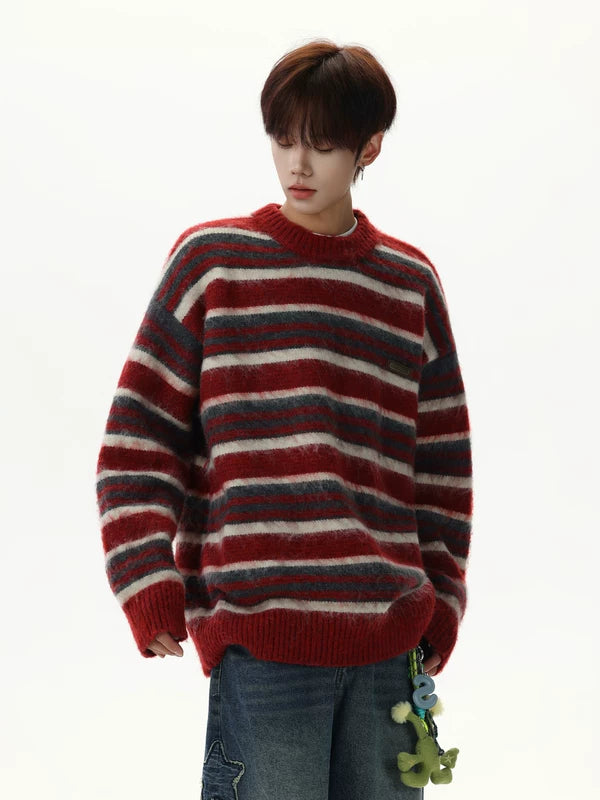 Retro Mohair Striped Crew Neck Sweater 4