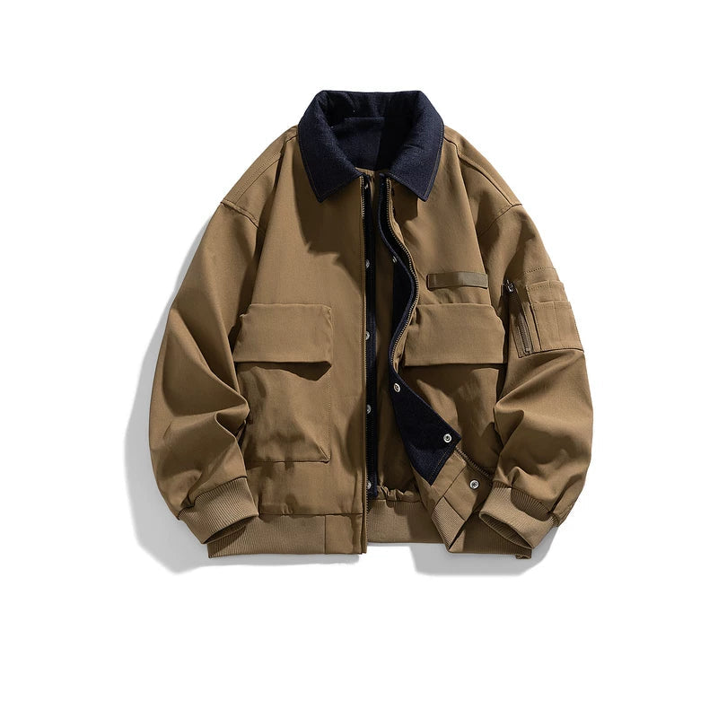 6013788897549,6013788897550,6013788897551,6013788897552,6013788897553, Retro Multi-Pocket Zip Front Workwear Jacket