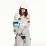 Retro Patchwork Polo Sweatshirt Pullover 2