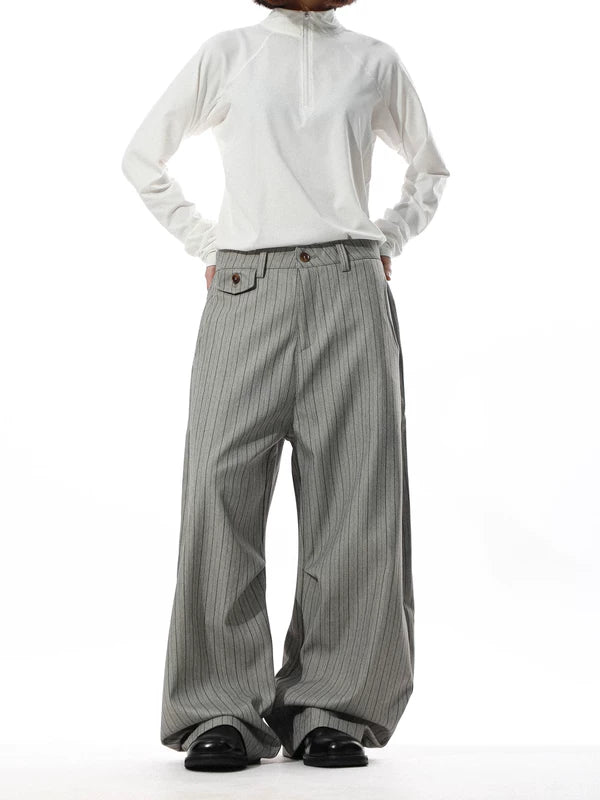 Retro Pinstripe Wide-Leg Dress Pants 4
