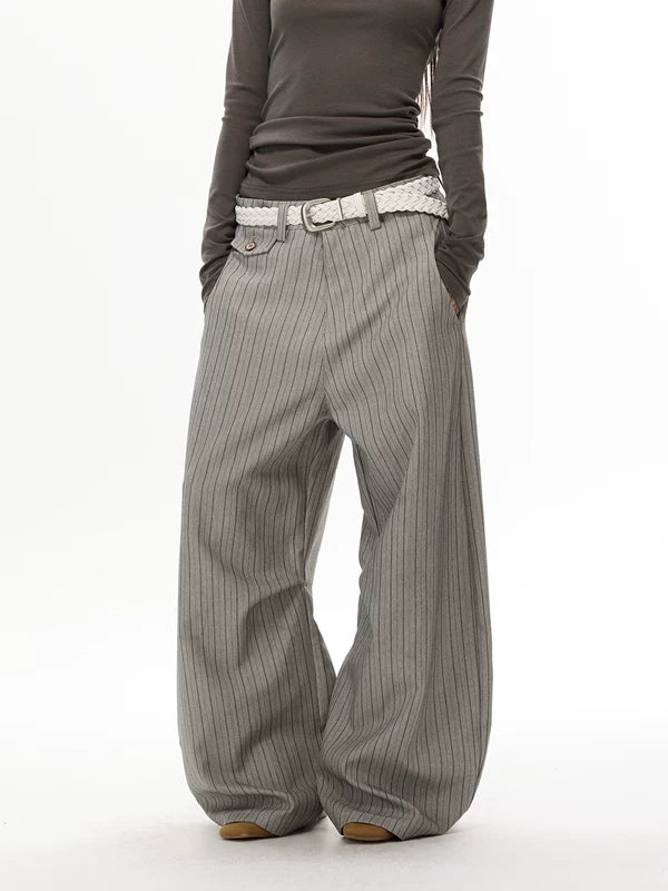Retro Pinstripe Wide Leg Straight Pants 2