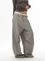 Retro Pinstripe Wide Leg Straight Pants 3