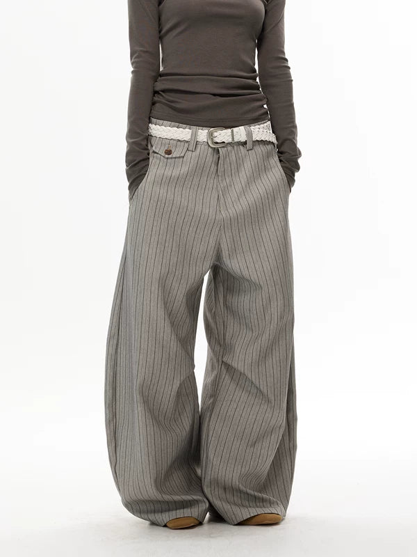 Retro Pinstripe Wide Leg Straight Pants 4