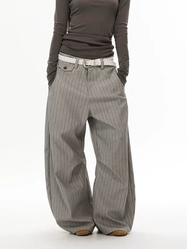 Retro Pinstripe Wide Leg Straight Pants 5