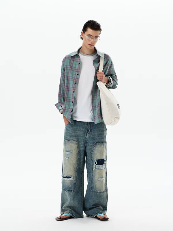 Retro Plaid Long Sleeve Button Up Shirt 2