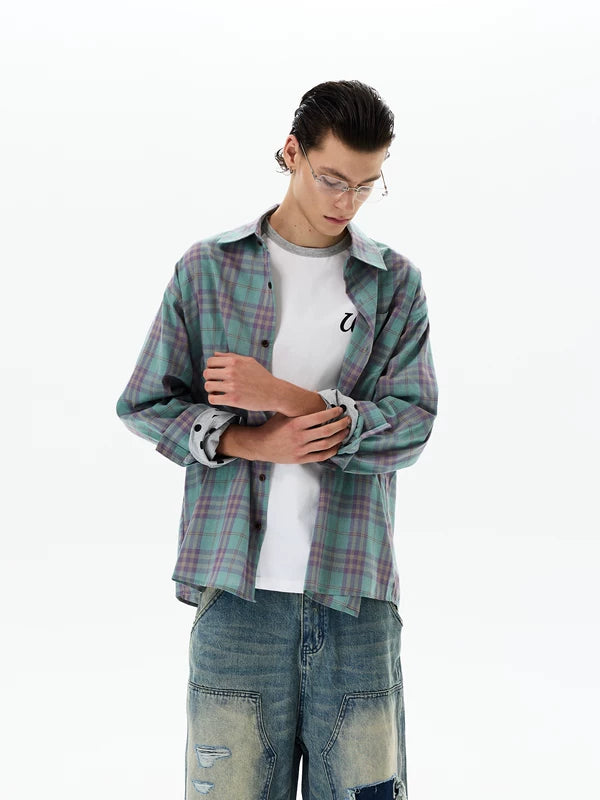 Retro Plaid Long Sleeve Button Up Shirt 4