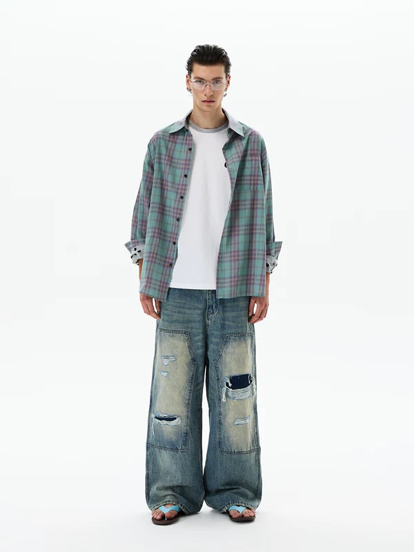 Retro Plaid Long Sleeve Button Up Shirt 5