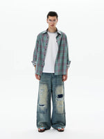 Retro Plaid Long Sleeve Button Up Shirt 5