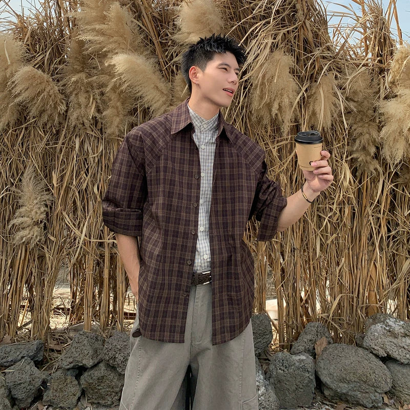 6035464428700,6035464428701,6035464428702,6035464428703, Retro Plaid Long Sleeve Casual Shirt