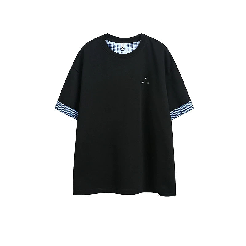 6025708293714,6025708293715,6025708293716,6025708293717, Retro Plaid Patchwork Short Sleeve T-Shirt