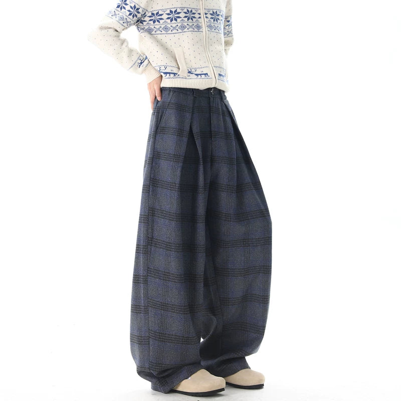 Retro Plaid Wide Leg Casual Pants 5