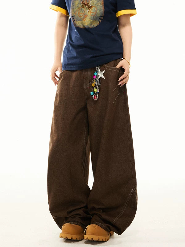 Retro Pleated Wide Leg Baggy Jeans Pants 2