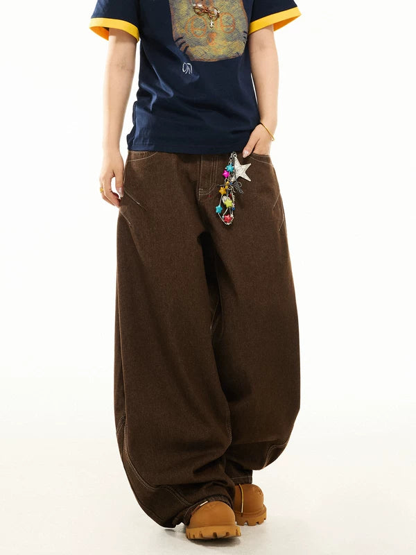Retro Pleated Wide Leg Baggy Jeans Pants 3