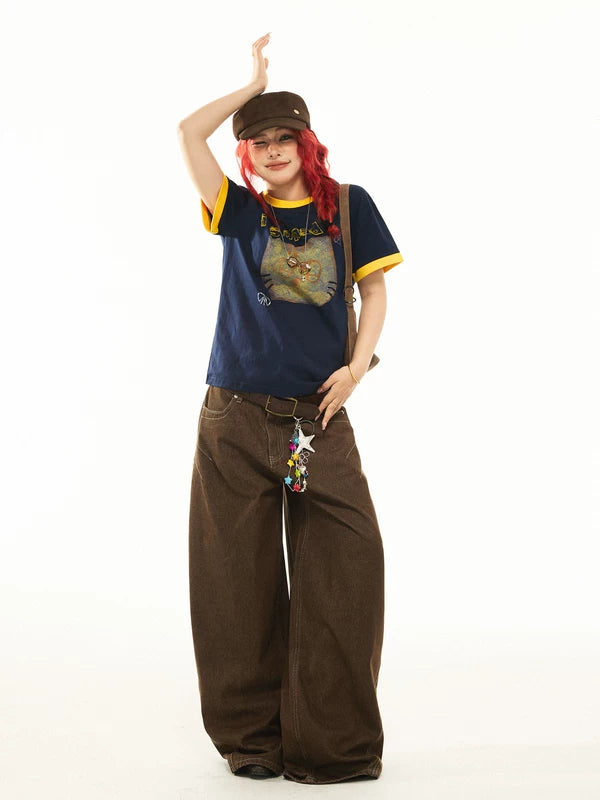 Retro Pleated Wide Leg Baggy Jeans Pants 5
