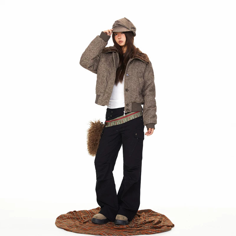 Retro Plush Collar Quilted Short Jacket 4