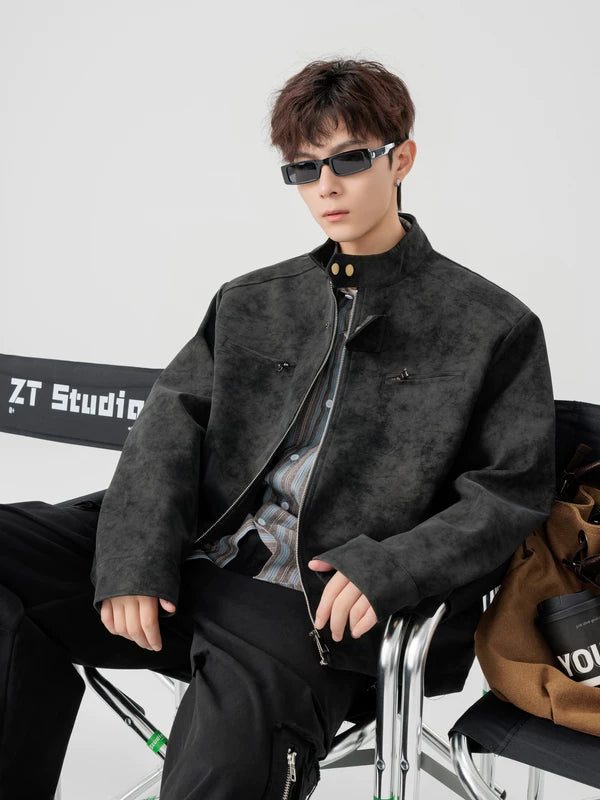 Retro PU Leather Stand Collar Motorcycle Jacket 4